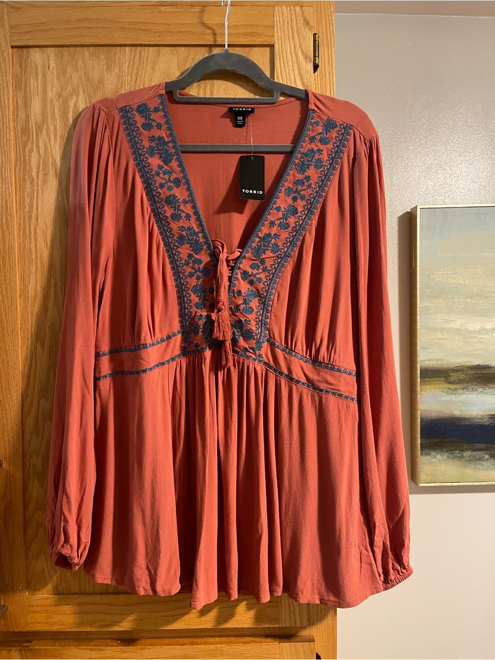 Torrid Rust Esther Embroidered Lace Front Babydoll Blouse Top 00 M/L 10 NEW